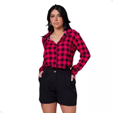 Camisa Blusa Manga Longa Estampa Xadrez Junina Inverno Frio