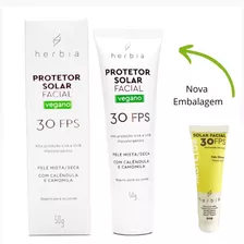 Protetor Solar Facial Vegan Pele Mista Seca Fps30 Herbia 50g