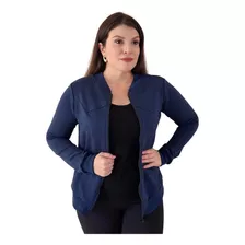 Blazer Feminino Moletom Zíper Moda Inverno Manga Longa Top