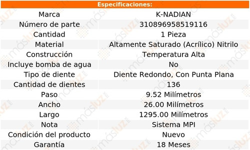 Banda Distribucion Peugeot 306 L4 2.0l 01-02 K-nadian Foto 3