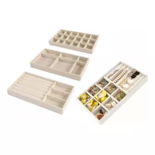 Kit 4bandeja Porta Joias Bijuteria Veludo Organizador Gaveta