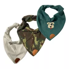 Babador Triangular Menino Em Malha Kit 3 Unidades Camuflado