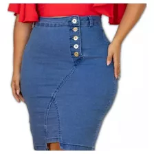 Saia Jeans Midi Moda Evangélica Plus Size Cintura Alta 4656