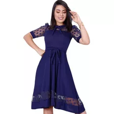 Vestido Godê Midi Com Tule Poá - Moda Evangélica