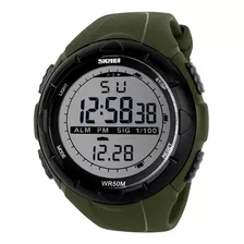 Relógio Masculino Skmei 1025, Alarme Digital Submersível, Cronômetro, Cor De Malha Verde