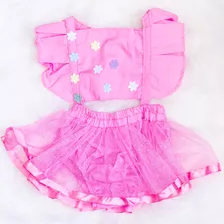 Romper Saia Jardim Encantado Rosa Tule (6-18 Meses) Vestido