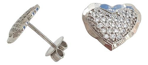 Brinco Coração Em Ouro 18k 750 E Zircônias Branco