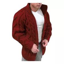 D Cardigã Masculino Top Quente Cor Pura Lã Tricotada Suéter