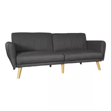 Sillon Sofa Cama Futon 3 Cuerpos Apoyavaso Tapizado En Lino