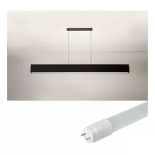 Luminária Pendente Retangular 125cm Preto + 1 Tuboled 18w