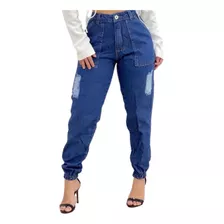 Calça Jeans Jogger Feminina Cintura Alta S Lycra Blogueira 