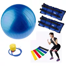 Balón Pilates 75 Cms + Tobilleras 5 Kg (2,5kgc/u) + 5 Bandas
