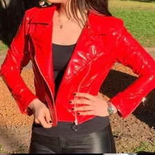 Campera Roja Charol Vinilo Elastizada Moda Mujer