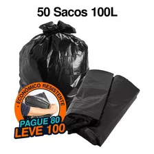  Saco De Lixo Preto Resistente 100 Litros 50un Antivazamento