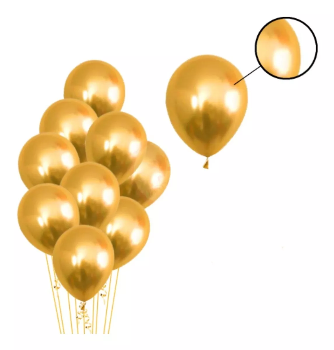 Balão Bexiga Metalizado Dourado - Cromado - 25 Unidades N° 5