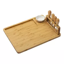 Tabla Para Quesos 100% Bambú, + Set De Cubiertos, Picadas