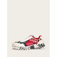 Zapatilla Blanca Texto Flores Sport Shein