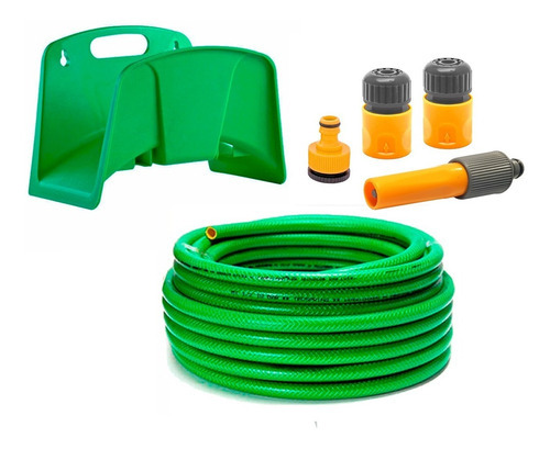 Kit Riego Completo 7 Piezas Manguera 20mts Man1220 Aquaflex Color Verde