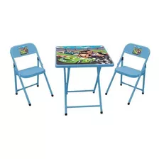 Conjunto Fantasia Mesa Infantil Açomix 2 Cadeiras - Carros Cor Azul