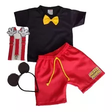 Conjunto Fantasia Do Mickey Com Mãozinha E Suspensório Fes