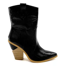 Botin Tacon Ancho Vaquero Para Mujer Hanna Mx Stage Black 