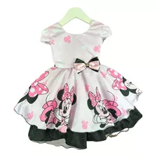 Vestido Temático Minnie Rosa Acomp Tiara Brinde