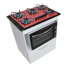 Kit Balcão Salvia Branco + Cooktop Vermelho 5 Bocas E Forno 