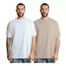 Kit 2 Camisetas Oversized 100% Algodão - Bege+ Branco