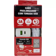 Cabo Prolongador Force Line Com Tomada Usb/ Usb-c 3m