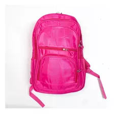 Mochila Escolar Viagem Espaçosa Zíper Triângulo Básica Cor Pink Desenho Do Tecido Liso