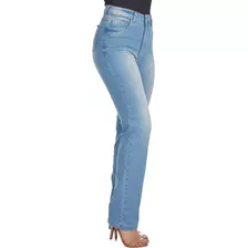 Calça Jeans Feminina Reta Mom Azul Sky Cós Alto 36 Ate 54