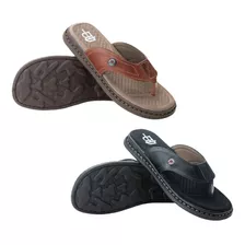 Kit 2 Pares Chinelo Dedo Masculina Antistress Couro Legitimo