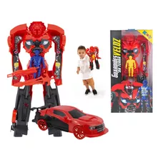 Brinquedo Carro Red Grande Vira Robô Transformer C/ Boneco
