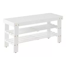 Roundhill Furniture Pina Quality Solid Wood Shoe Bench Blanc