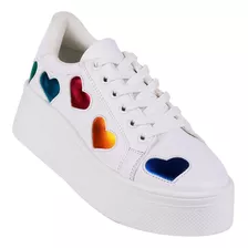 Tenis Plataforma Mujer Blanco Tacto Piel Stfashion 24103808