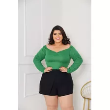 Conjunto Short Saia Com Cropped Manga Longa Plus Size