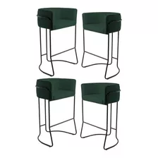 Kit 4 Banquetas Decorativas Base Preto Betina Veludo Verde Cor Verde-escuro