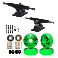 Truck Skate 139mm + Rodas 53mm+ Rolamento Abec 15+ Parafusos Cor Roda Verde