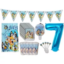  Kit Decoración Cumpleaños Bluey X24 + Vela + Numero