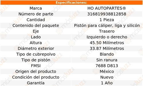 (1) Pistn Para Cliper De Freno Tras Izq/der Xg300 01 Ho Foto 2