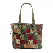 Bolsa Feminina Ombro Melina Patchwork Giulianna Fiori Cor Vermelho Escuro-verde Escuro Desenho Do Tecido Florido