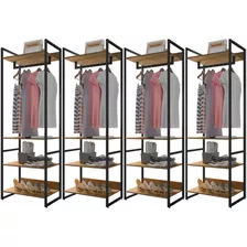 Kit 04 Closets Guarda Roupa Ind. 210x70 Blind Castanho Fosco