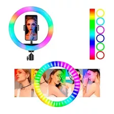 Aro Rgb Multicolor 33 Cm Led Con Tripode Y Soporte Celular