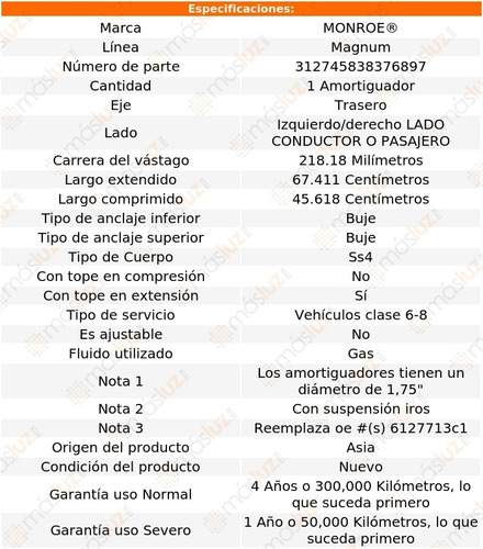 (1) Amortiguador Magnum Conductor O Pasajero Tra Mv607 19 Foto 3