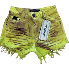 Short Jeans Amarelo Lima Barra Desfiada Tam 40