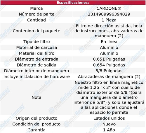 Filtro Hidrulico Direccin 5/8 Cardone Citroen D21 68-72 Foto 5