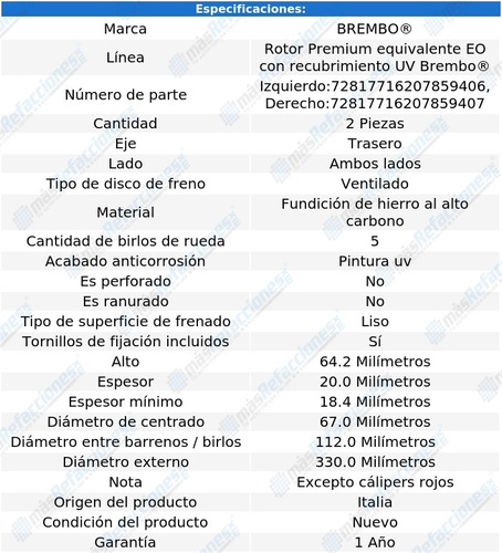 Par De Discos Ventilados Traseros Gr Supra 20 Al 22 Brembo Foto 2