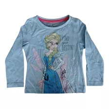 Blusa Camiseta Infantil Manga Longa Azul Elsa Frozen Disney