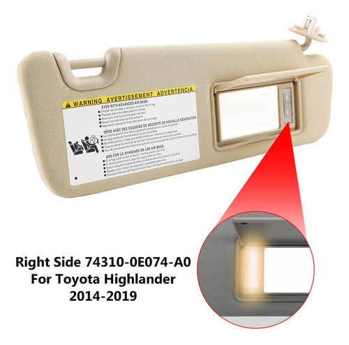 Visera Derecha Con Luz De Tocador Para Toyota Highlander 14- Foto 4