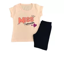 Conjunto Tam 4 6 8 Infantil Shorts Preto E Blusa Para Menina